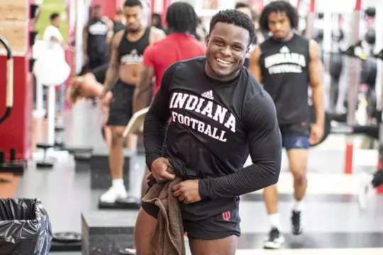 BLOOMINGTON, IN - July 13, 2022 - running back Shaun Shivers #2 of the Indiana Hoosiers during lifts in Bloomington, IN. Photo By Andrew Mascharka/Indiana Athletics