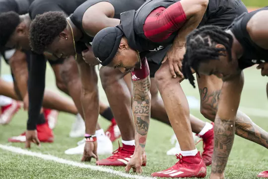 BLOOMINGTON, IN - JULY 07, 2022 - wide receiver Emery Simmons #0 of the Indiana Hoosiers during summer practice at John Mellencamp Pavillon in Bloomington, IN. Photo By Gracie Farrall\ Indiana Athletics