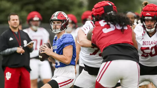 BLOOMINGTON, IN - August 02, 2022 - quarterback Jack Tuttle #14 of the Indiana Hoosiers during Fall Camp at John Mellencamp Pavillion in Bloomington, IN. Photo ByGracie Farrall\Indiana Athletics