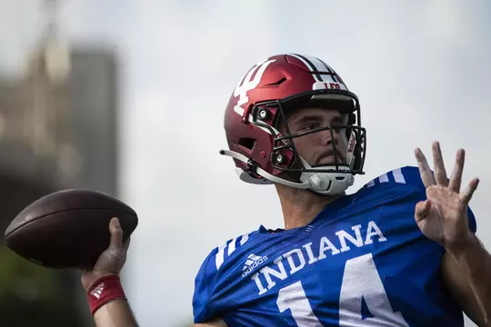 BLOOMINGTON, IN - August 08, 2022 - quarterback Jack Tuttle #14 of the Indiana Hoosiers during Fall Camp at John Mellencamp Pavillion in Bloomington, IN. Photo By \CXD#2\