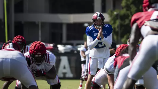 BLOOMINGTON, IN - August 08, 2022 - quarterback Connor Bazelak #9 of the Indiana Hoosiers during Fall Camp at John Mellencamp Pavillion in Bloomington, IN. Photo By \CXD#2\
