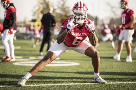 BLOOMINGTON, IN - MARCH 09, 2021 - defensive lineman James Head Jr. #6 of the Indiana Hoosiers during practice at Memorial Stadium in Bloomington, IN. Photo by Missy Minear/Indiana Athletics