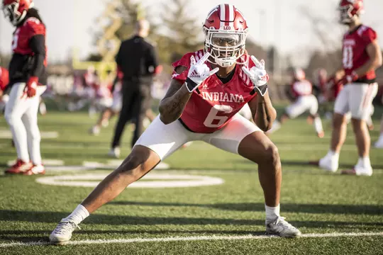 BLOOMINGTON, IN - MARCH 09, 2021 - defensive lineman James Head Jr. #6 of the Indiana Hoosiers during practice at Memorial Stadium in Bloomington, IN. Photo by Missy Minear/Indiana Athletics