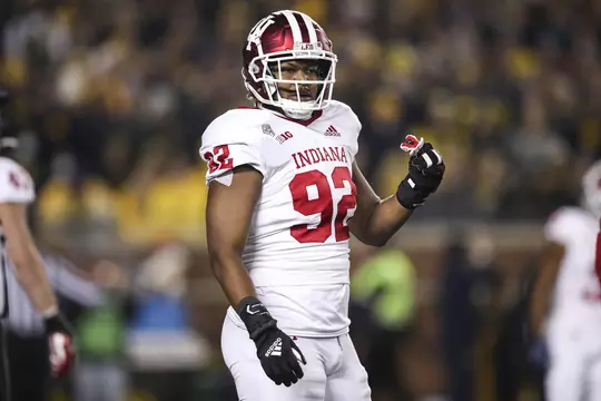 ANN ARBOR, MI - NOVEMBER 06, 2021 - defensive lineman Alfred Bryant #92 of the Indiana Hoosiers during the game between the Michigan Wolverines and the Indiana Hoosiers at Michigan Stadium in Ann Arbor, MI. Photo By Andrew Mascharka/Indiana Athletics