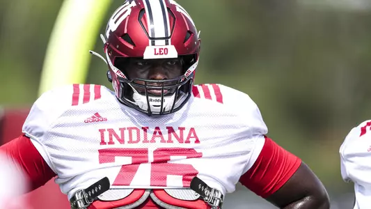 BLOOMINGTON, IN - AUGUST 14, 2022 - offensive lineman Matthew Bedford #76 of the Indiana Hoosiers during practice at Mellencamp Field in Bloomington, IN. Photo By Andrew Mascharka/Indiana Athletics