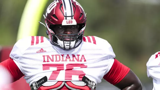 BLOOMINGTON, IN - AUGUST 14, 2022 - offensive lineman Matthew Bedford #76 of the Indiana Hoosiers during practice at Mellencamp Field in Bloomington, IN. Photo By Andrew Mascharka/Indiana Athletics