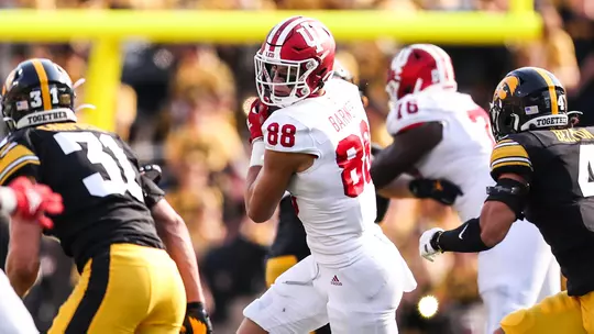 BLOOMINGTON, IN - SEPTEMBER 04, 2021 - tight end AJ Barner #88 of the Indiana Hoosiers during the game between the Iowa Hawkeyes and the Indiana Hoosiers at Kennick Stadium in Iowa City, IA. Photo By Xavier Daniels/ Indiana Athletics