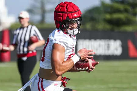 BLOOMINGTON, IN - August 03, 2022 - tight end AJ Barner #88 of the Indiana Hoosiers during Fall Camp at John Mellencamp Pavillion in Bloomington, IN. Photo By Rachel Gillam/Indiana Athletics