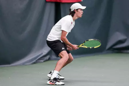 BLOOMINGTON, IN - April 17, 2022 - Michael Andre during the match between the Nebraska Cornhuskers and the Indiana Hoosiers at IU Tennis Center in Bloomington, IN. Photo By Gretta Cohoon/Indiana Athletics
