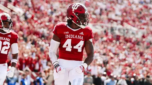 BLOOMINGTON, IN - September 17, 2022 - linebacker Aaron Casey #44 of the Indiana Hoosiers during the game between the Western Kentucky Hill Toppers and the Indiana Hoosiers at Memorial Stadium in Bloomington, IN. Photo By Gretta Cohoon\Indiana Athletics
