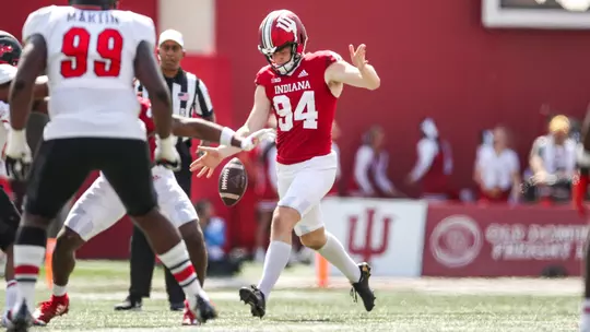 BLOOMINGTON, IN - September 17, 2022 - punter James Evans #94 of the Indiana Hoosiers during the game between the Western Kentucky Hill Toppers and the Indiana Hoosiers at Memorial Stadium in Bloomington, IN. Photo By Gracie Farrall\Indiana Athletics