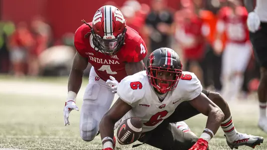 BLOOMINGTON, IN - September 17, 2022 - linebacker Cam Jones #4 of the Indiana Hoosiers during the game between the Western Kentucky Hill Toppers and the Indiana Hoosiers at Memorial Stadium in Bloomington, IN. Photo By Gracie Farrall\Indiana Athletics