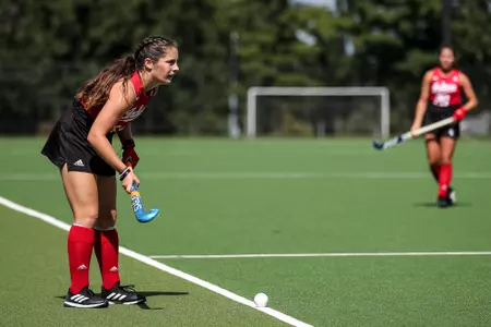 BLOOMINGTON, IN - September 25, 2022 - Midfield/Foward #10 Anna Mozeleski of the Indiana Hoosiers during the game between the Miami Ohio Red Hawks and the Indiana Hoosiers at IU Field Hockey Complex in Bloomington, IN. Photo By Chris Conaway