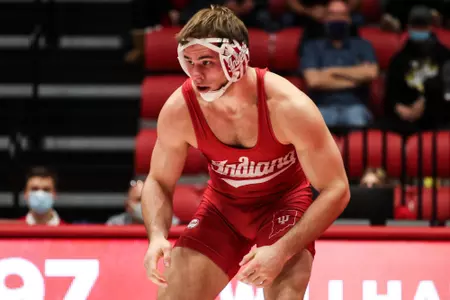 BLOOMINGTON, IN - January 21, 2022 - Nick Willham during the match between the Maryland Terrapins and the Indiana Hoosiers at Wilkinson Hall in Bloomington, IN. Photo By Sammy Nance