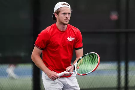 BLOOMINGTON, IN - April 15, 2022 - Carson Haskins during the match between the Wisconsin Badgers and the Indiana Hoosiers at IU Tennis Center in Bloomington, IN. Photo By Gretta Cohoon/Indiana Athletics