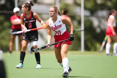 BLOOMINGTON, IN - August 19, 2022 - forward Amanda Frank #20 of the Indiana Hoosiers during the game between the Ball State Cardinals and the Indiana Hoosiers at IU Field Hockey Complex in Bloomington, IN. Photo By Gretta Cohoon/Indiana Athletics