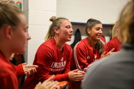 ANN ARBOR, MI - October 14, 2022 - forward Amanda Frank #20 of the Indiana Hoosiers during the game between the Michigan Wolverines and the Indiana Hoosiers at Ocker Field in Ann Arbor, MI. Photo By Sammy Nance/Indiana Athletics