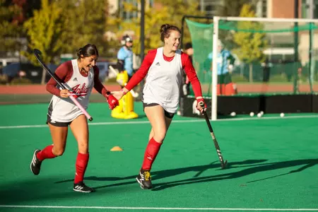 ANN ARBOR, MI - October 15, 2022 - defender Cecilia Maixner #29 and defender Gabriella Cicuto #17 of the Indiana Hoosiers during practice in East Lansing, MI. Photo By Sammy Nance/Indiana Athletics