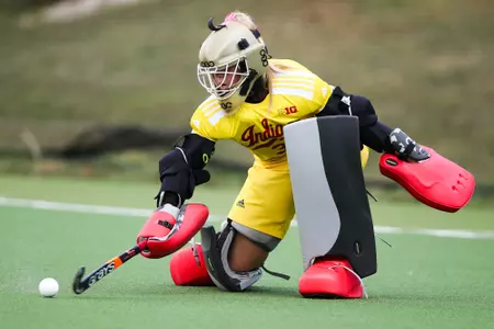 BLOOMINGTON, IN - August 19, 2022 - goalkeeper Nina Faupel #31 of the Indiana Hoosiers during the game between the Ball State Cardinals and the Indiana Hoosiers at IU Field Hockey Complex in Bloomington, IN. Photo By Gretta Cohoon/Indiana Athletics
