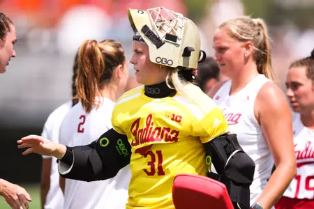BLOOMINGTON, IN - August 19, 2022 - goalkeeper Nina Faupel #31 of the Indiana Hoosiers during the game between the Ball State Cardinals and the Indiana Hoosiers at IU Field Hockey Complex in Bloomington, IN. Photo By Gretta Cohoon/Indiana Athletics
