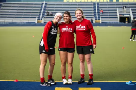 ANN ARBOR, MI - October 14, 2022 - goalkeeper Nina Faupel #31, goalkeeper Shannon McNally #22, and goalkeeper Arabella Loveridge #7 of the Indiana Hoosiers during the game between the Michigan Wolverines and the Indiana Hoosiers at Ocker Field in Ann Arbor, MI. Photo By Sammy Nance/Indiana Athletics