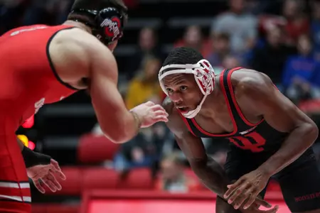BLOOMINGTON, IN - January 06, 2023 - Donnell DJ Washington during the meet between the Ohio State Buckeyes and the Indiana Hoosiers at Wilkinson Hall in Bloomington, IN. Photo By Kamaron Farver/Indiana Athletics