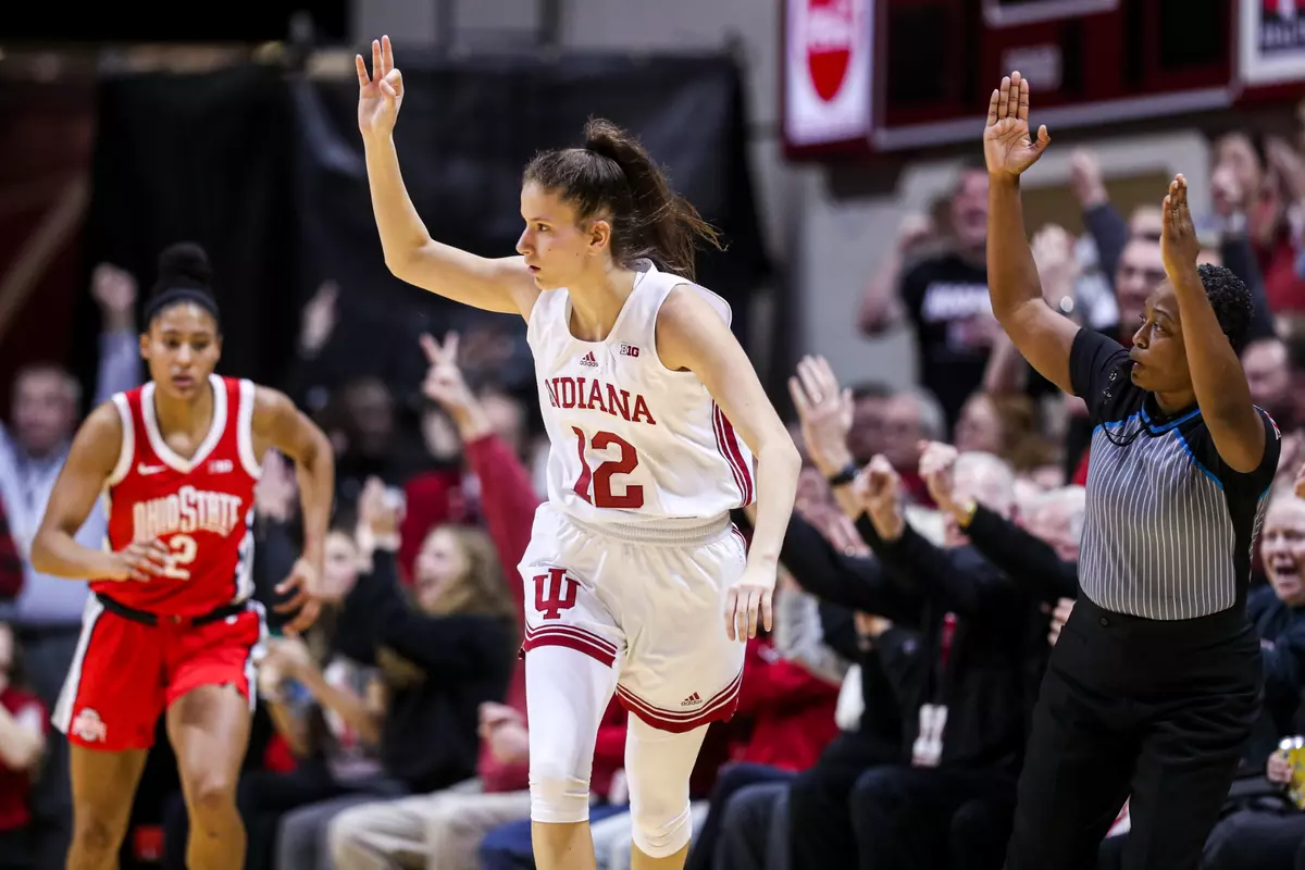 BLOOMINGTON, IN - January 26, 2023 - guard Yarden Garzon #12 of the Indiana Hoosiers during the game between the Ohio State Buckeyes and the Indiana Hoosiers at Simon Skjodt Assembly Hall in Bloomington, IN. Photo By \GEC#2\