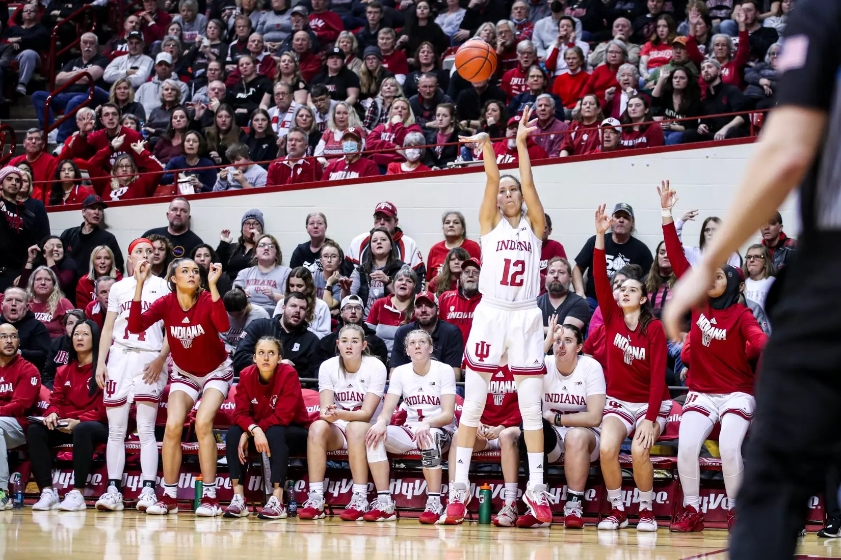 BLOOMINGTON, IN - January 26, 2023 - guard Yarden Garzon #12 of the Indiana Hoosiers during the game between the Ohio State Buckeyes and the Indiana Hoosiers at Simon Skjodt Assembly Hall in Bloomington, IN. Photo By \GHF#2\