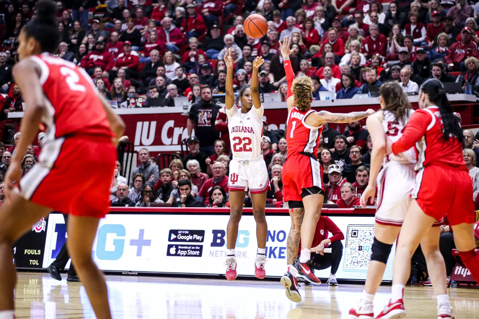 BLOOMINGTON, IN - January 26, 2023 - guard Chloe Moore-McNeil #22 of the Indiana Hoosiers during the game between the Ohio State Buckeyes and the Indiana Hoosiers at Simon Skjodt Assembly Hall in Bloomington, IN. Photo By \GHF#2\