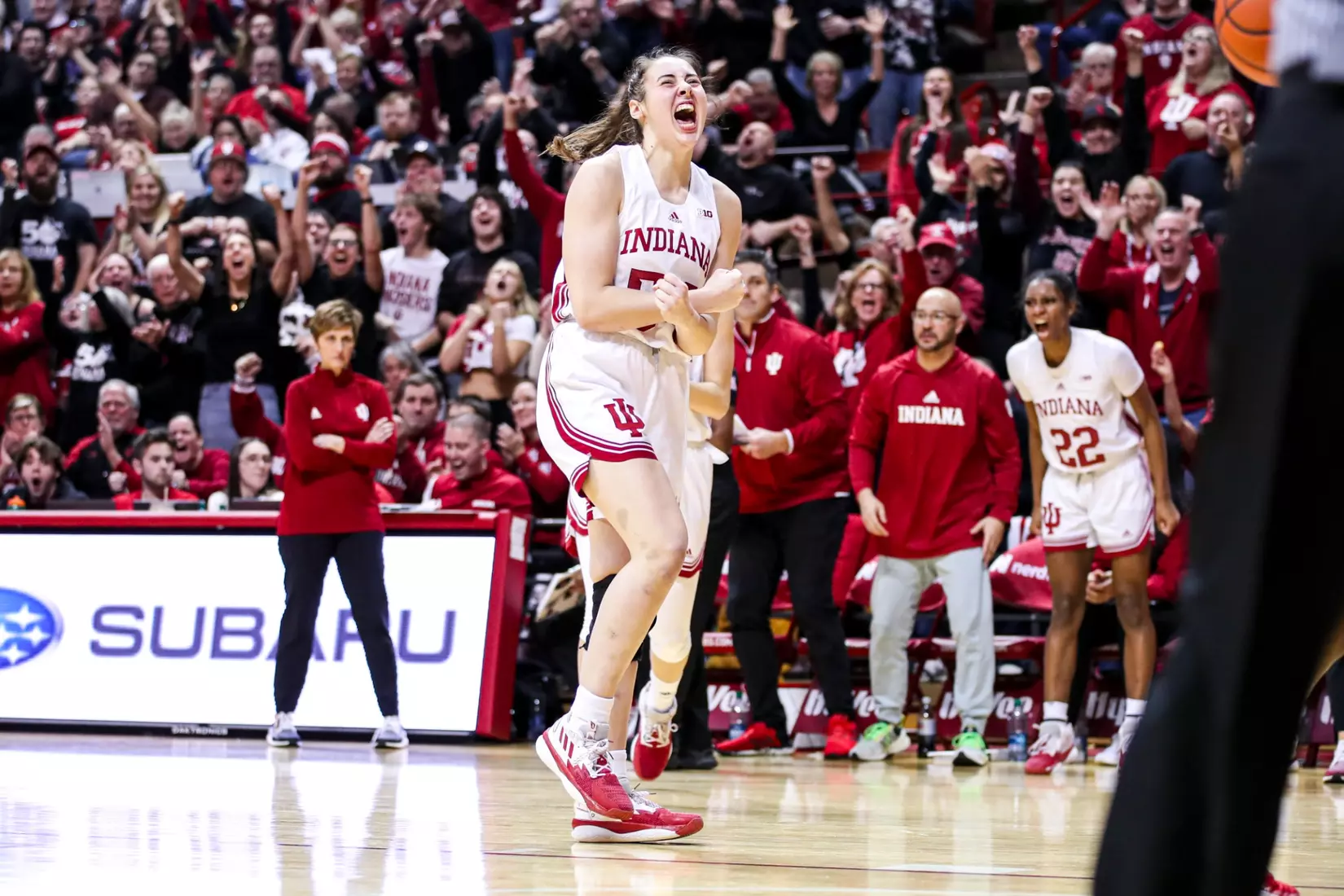 BLOOMINGTON, IN - January 26, 2023 - forward Mackenzie Holmes #54 of the Indiana Hoosiers during the game between the Ohio State Buckeyes and the Indiana Hoosiers at Simon Skjodt Assembly Hall in Bloomington, IN. Photo By \GHF#2\