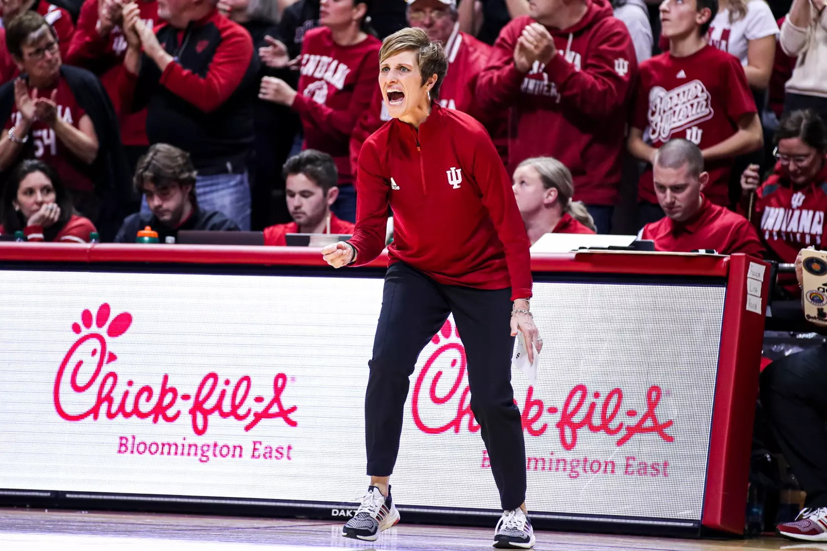 BLOOMINGTON, IN - January 26, 2023 - Indiana Hoosiers Head Coach Teri Moren during the game between the Ohio State Buckeyes and the Indiana Hoosiers at Simon Skjodt Assembly Hall in Bloomington, IN. Photo By \GHF#2\