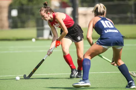 BLOOMINGTON, IN - September 18, 2022 - back Emma Thompson #27 of the Indiana Hoosiers during the game between the Longwood Lancers and the Indiana Hoosiers at IU Field Hockey Complex in Bloomington, IN. Photo By Kamaron Farver/Indiana Athletics