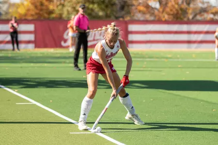 BLOOMINGTON, IN - October 23, 2022 - midfielder Lara Mortz #23 of the Indiana Hoosiers during the game between the Ohio University Bobcats and the Indiana Hoosiers at IU Field Hockey Complex in Bloomington, IN. Photo By Gracie Farrall\Indiana Athletics