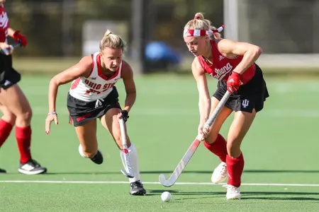 BLOOMINGTON, IN - October 21, 2022 - midfielder Lara Mortz #23 of the Indiana Hoosiers during the game between the Ohio State Buckeyes and the Indiana Hoosiers at Deborah Tobias Field in Bloomington, IN. Photo By Kamaron Farver\Indiana Athletics