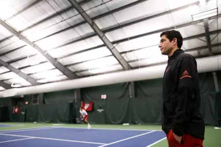 BLOOMINGTON, IN - FEBRUARY 08, 2019 - Head Coach Jeremy Wurtzman of the Indiana Hoosiers during the match against the UCF Knights and the Indiana Hoosiers at the IU Tennis Center in Bloomington, IN. Photo By Carter Waldron/Indiana Athletics
