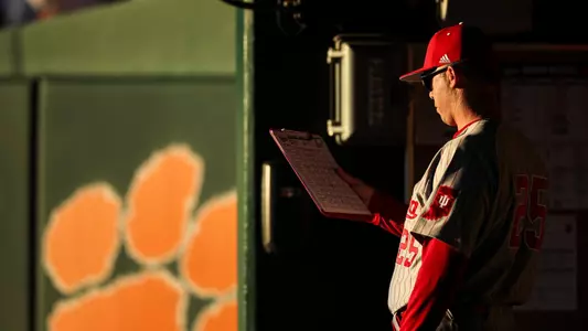 BLOOMINGTON, IN - FEBRUARY 19, 2022 - Assistant Coach Dustin Glant of the Indiana Hoosiers  the Indiana Hoosiers at Simon Skjodt Assembly Hall in Bloomington, IN. Photo By Xavier Daniels/Indiana Athletics