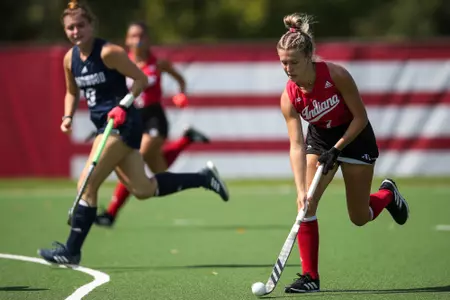 BLOOMINGTON, IN - September 18, 2022 - forward Jemima Cookson #1 of the Indiana Hoosiers during the game between the Longwood Lancers and the Indiana Hoosiers at Deborah Tobias Field in Bloomington, IN. Photo By Trent Barnhart/Indiana Athletics
