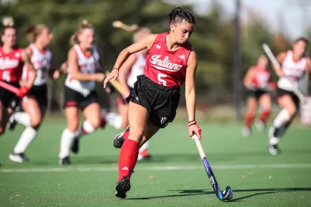 BLOOMINGTON, IN - October 21, 2022 - defender Kai Snell #5 of the Indiana Hoosiers during the game between the Ohio State Buckeyes and the Indiana Hoosiers at Deborah Tobias Field in Bloomington, IN. Photo By Trent Barnhart/Indiana Athletics