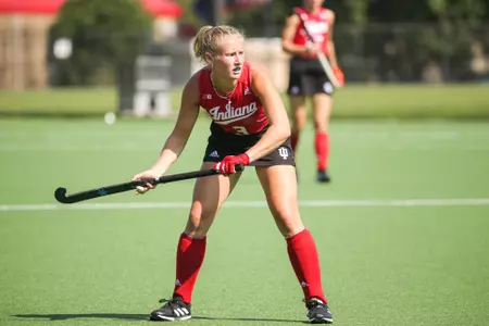 BLOOMINGTON, IN - September 18, 2022 - forward Kayla Kiwak #3 of the Indiana Hoosiers during the game between the Longwood Lancers and the Indiana Hoosiers at IU Field Hockey Complex in Bloomington, IN. Photo By Kamaron Farver/Indiana Athletics