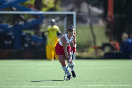BLOOMINGTON, IN - September 30, 2022 - midfield/forward Kennedy Reardon #16 of the Indiana Hoosiers during the game between the Rutgers Scarlett Knights and the Indiana Hoosiers at IU Field Hockey Complex in Bloomington, IN. Photo By Chris Conaway
