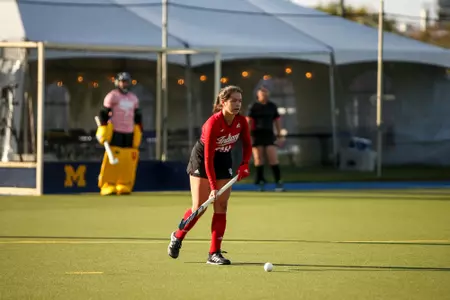 ANN ARBOR, MI - October 14, 2022 - midfielder Sofia Arrebola Garcia #28 of the Indiana Hoosiers during the game between the Michigan Wolverines and the Indiana Hoosiers at Ocker Field in Ann Arbor, MI. Photo By Sammy Nance/Indiana Athletics