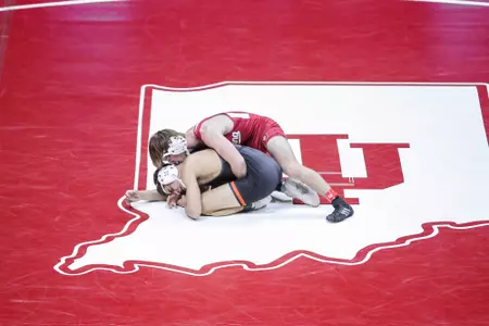 BLOOMINGTON, IN - November 18, 2022 - Graham Rooks during the meet between the Princeton Tigers and the Indiana Hoosiers at Assembly Hall in Bloomington, IN. Photo By Sammy Nance/Indiana Athletics