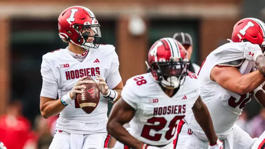 COLLEGE PARK, MD - September 30, 2023 - quarterback Tayven Jackson #2 of the Indiana Hoosiers during the game between the Indiana Hoosiers and the Maryland Terrapins at SECU Stadium in College Park, MD. Photo By Trent Barnhart/Indiana Athletics