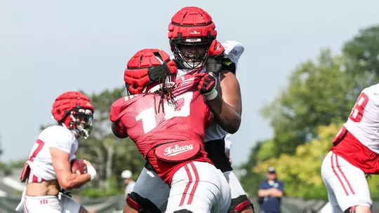 BLOOMINGTON, IN - August 04, 2023 - outside linebacker Myles Jackson #10 of the Indiana Hoosiers during Fall Camp at John Mellencamp Pavillion in Bloomington, IN. Photo By \LDM#2\