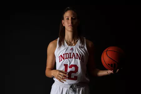 BLOOMINGTON, IN - September 26, 2023 - guard Yarden Garzon #12 of the Indiana Hoosiers during photo day at Simon Skjodt Assembly Hall in Bloomington, IN. Photo By Andrew Mascharka/Indiana Athletics