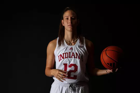 BLOOMINGTON, IN - September 26, 2023 - guard Yarden Garzon #12 of the Indiana Hoosiers during photo day at Simon Skjodt Assembly Hall in Bloomington, IN. Photo By Andrew Mascharka/Indiana Athletics