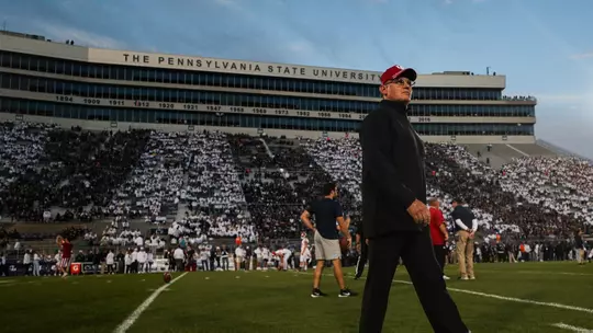 STATE COLLEGE, PA - OCTOBER 02, 2021 - Indiana Hoosiers Head Coach Tom Allen during the game between the Penn State Nittany Lions and the Indiana Hoosiers at Beaver Stadium in State College, PA. Photo By Xavier Daniels
