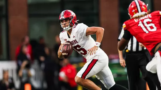 COLLEGE PARK, MD - September 30, 2023 - quarterback Brendan Sorsby #15 of the Indiana Hoosiers during the game between the Indiana Hoosiers and the Maryland Terrapins at SECU Stadium in College Park, MD. Photo By Trent Barnhart/Indiana Athletics