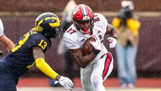 ANN ARBOR, MI - October 14, 2023 - running back Trent Howland #27 of the Indiana Hoosiers during the game between the Michigan Wolverines and the Indiana Hoosiers at Michigan Stadium in Ann Arbor, MI. Photo By Andrew Mascharka / Indiana Athletics