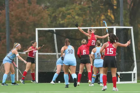 BLOOMINGTON, IN - October 29, 2023 - defender Emma Thompson #21 of the Indiana Hoosiers during the game between the Kent State Golden Eagles and the Indiana Hoosiers at IU Field Hockey Complex in Bloomington, IN. Photo By Dalton wainscott